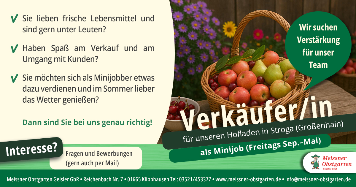 Verkäufer/in für unseren Hofladen in Stroga (Großenhain) als Minijob
